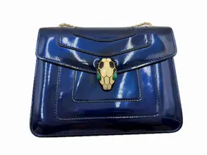 Pre-owned Bvlgari Leather Messenger Bags Blue Serpenti Handbag with Gold Hardware 115 2600040236568