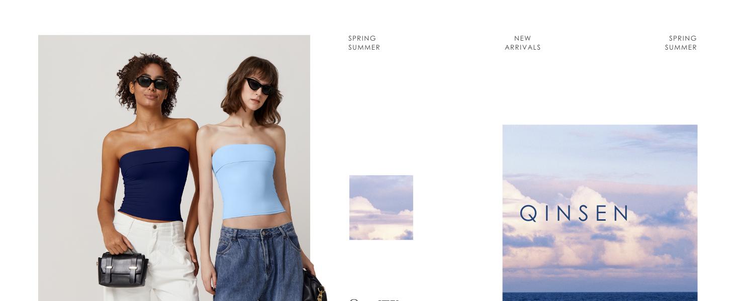 QINSEN Women's Tube Tops Strapless Bandeau Tops Double Lined Slim Fit Summer Going Out Tank Tops