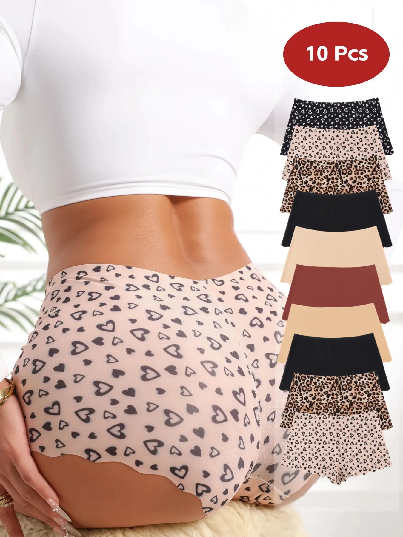 Women's Printed Flat Front Shorts, Mid-Waist Seamless Yoga Shorts, Suitable for All Seasons, Pack of 10, Casual Safety Shorts