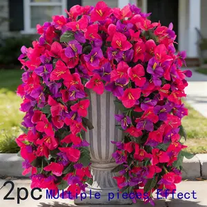 Two artificial bougainvillea plants, made of rayon, realistic and UV-resistant, with long trailing vines, Garden Decorative Flower, suitable for outdoor summer decoration, and can be used for front doors, porches, flower pots, balconies, etc.