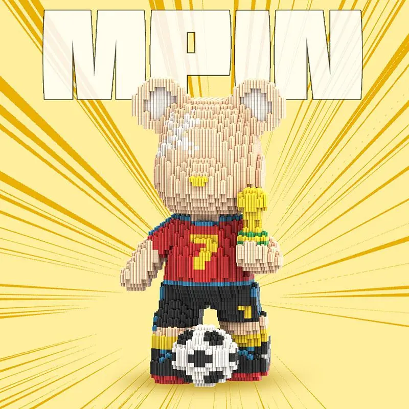 3450 Pieces Football Bear Building Blocks Set, 32cm High Creative Toy, Unisex Gift for Boys and Girls, Home Decoration, Brick Model Set, Building Block Sets