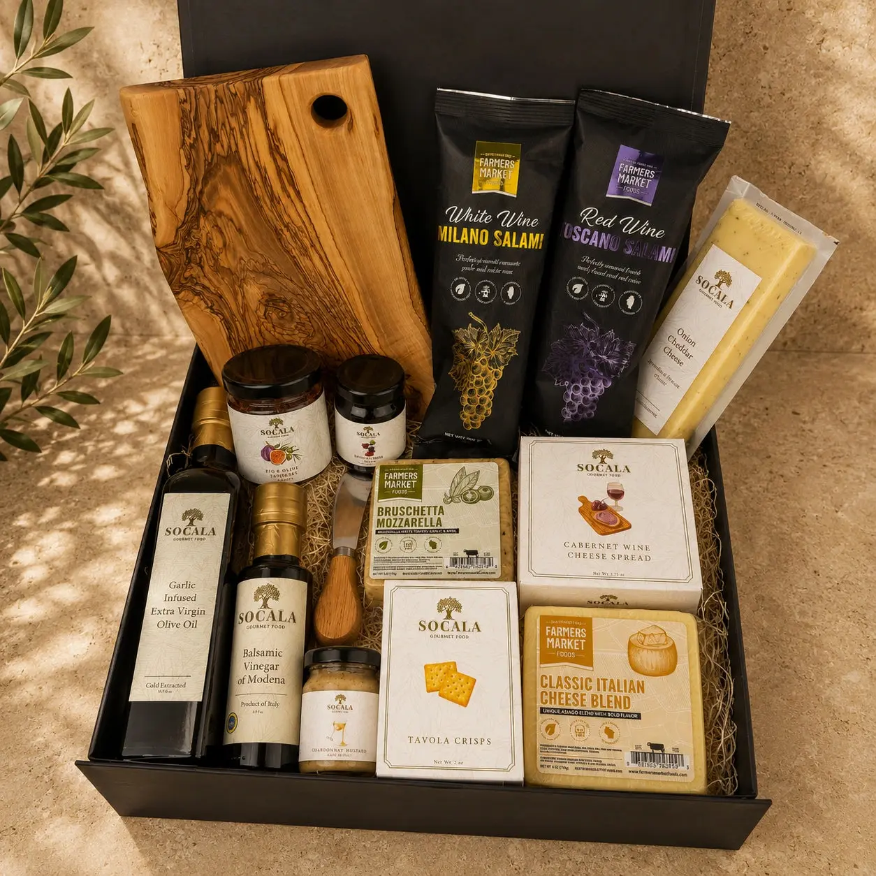 Premium Charcuterie Board Gift Set with Cheese, Salami and Olive Oil