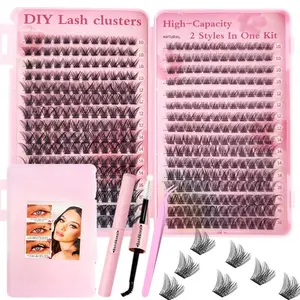 DIY Lash Extension Kit, 1 Box Mixed Style D Curl False Eyelashes Individual Lash Clusters Book with Lash Bond and Seal & Eyelash Extension Tweezers, Eye Makeup Products for Women & Girls