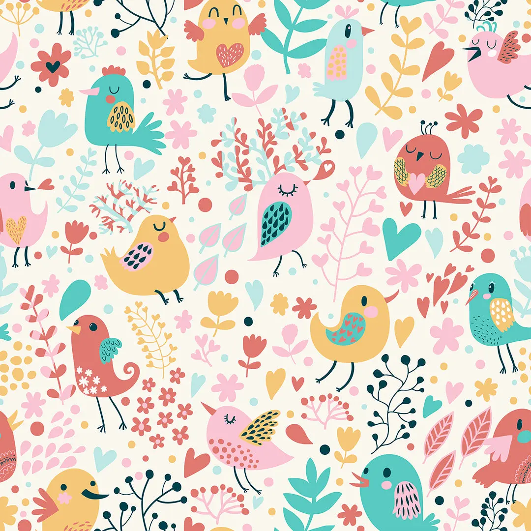 Happy Little Birds – 100% Quilting Cotton Fabric by the Yard