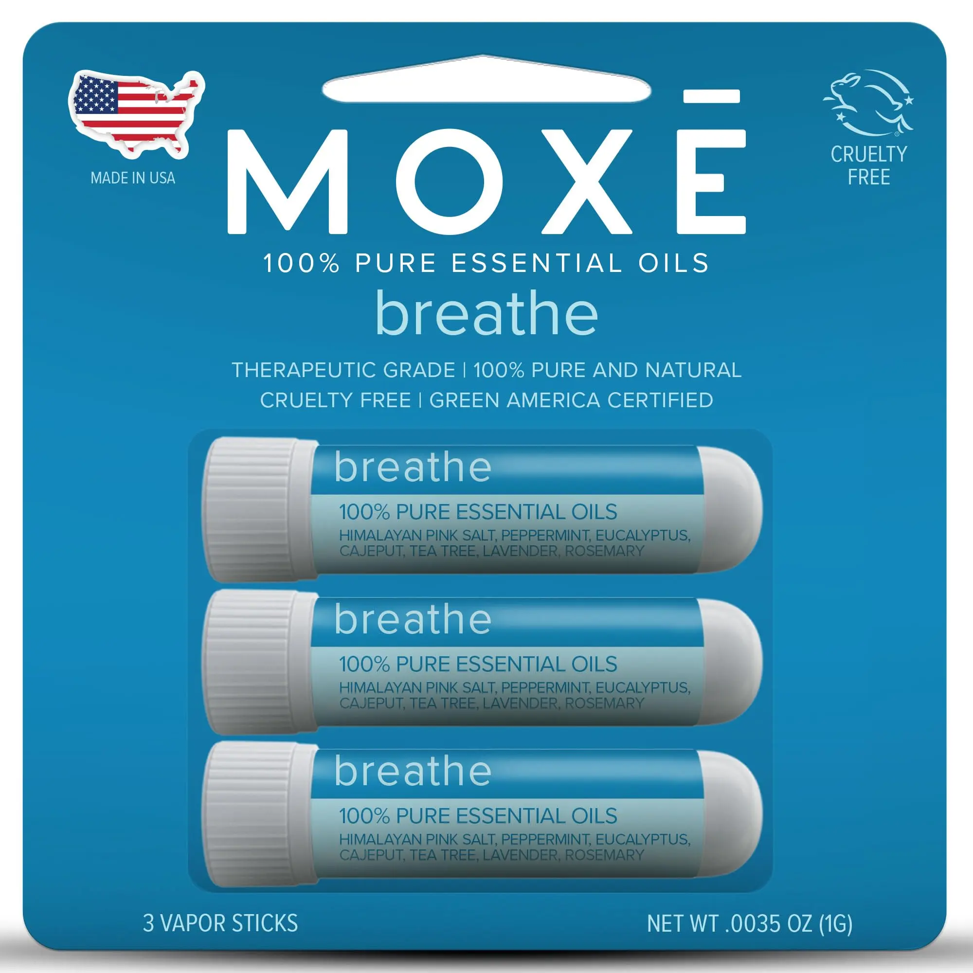 MOXE Breathe | Himalayan Salt Inhaler | Help Clear Congestion, Boost Focus and Improve Breathing | Natural Aromatherapy | Peppermint, Lavender and Tee Tree Essential Oil
