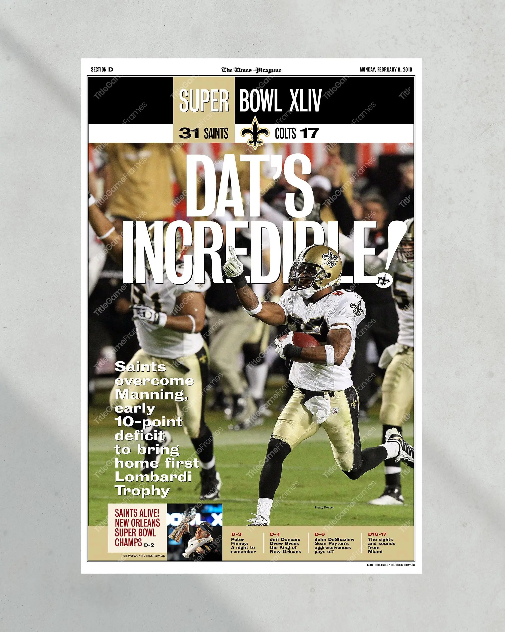 2010 New Orleans Saints First  Win 'Dat's Incredible' Poster( Unframed - Print Only )