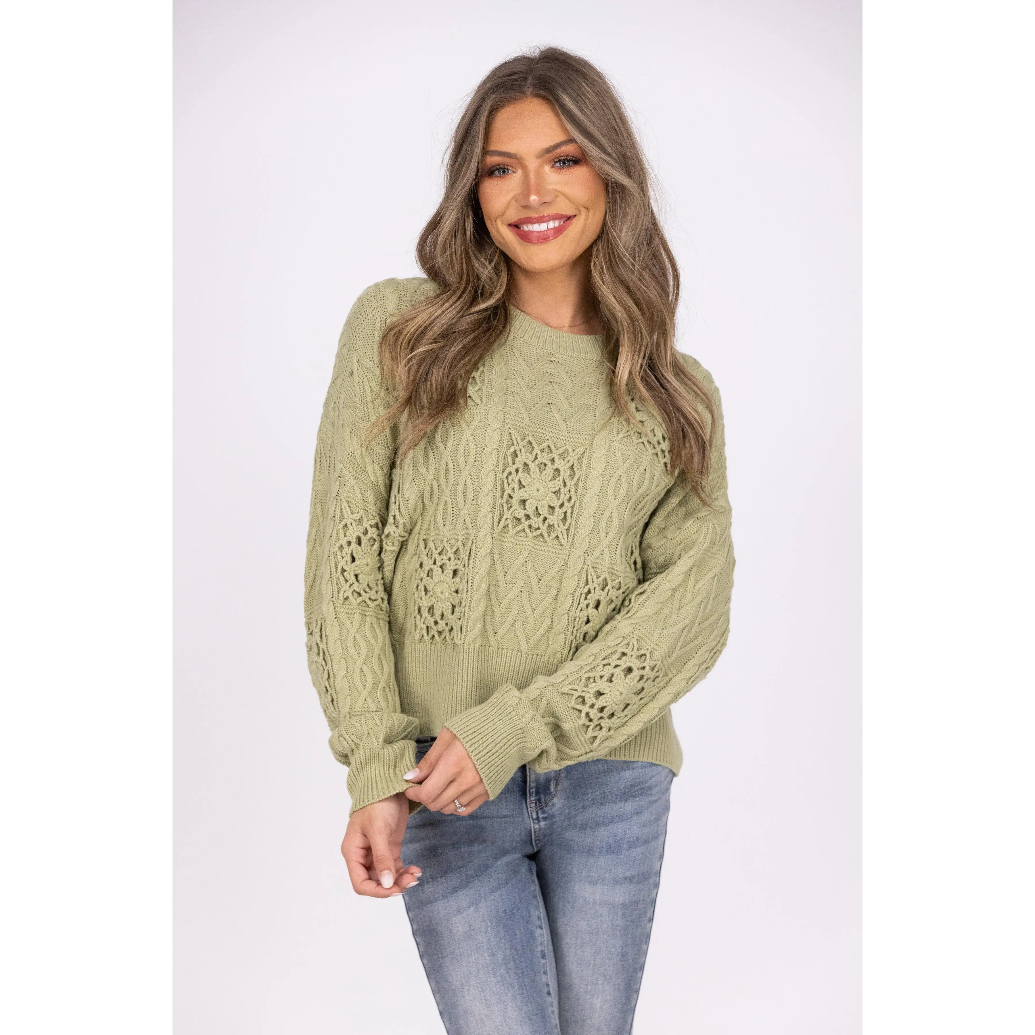 Almost Home Women's Floral Crochet Embroidery Sweater
