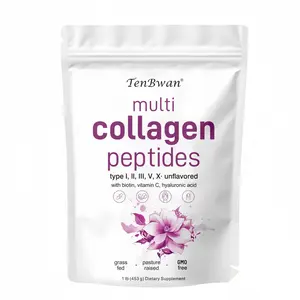 Multi-Collagen Peptides Powder - Type I, II, III, V, X - Hydrolyzed Collagen Peptides with Biotin, Hyaluronic Acid & Supplement Vitamin C | Hair, Skin, Nail & Joint Support Healthcare Edible   Dietary Fitness