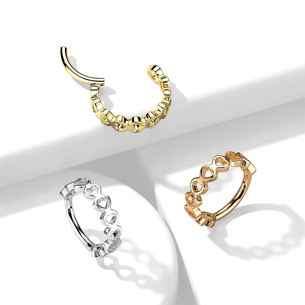 16G Heart Lined Hoop • Clicker Ring • Nose Ring • Septum Ring • Seamless Hoop • Hinged • Helix • Cartilage Piercing • Daith • Earring