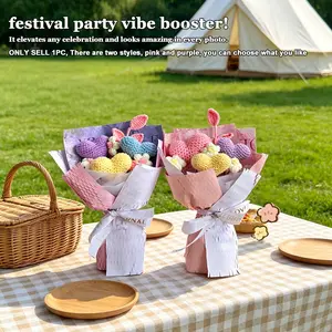 1pc indoor decoration handmade crochet love bouquet, durable woven artificial flowers, mini daisy bouquet, ideal for Valentine's Day, Mother's Day, birthdays, weddings, party decorations, and romantic gifts for girlfriends/friends, Artificial Mixed Flower