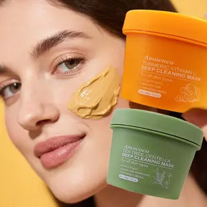 Turmeric Vitamin C & Tea Tree Centella Deep Cleansing Mask 100ml - Controls Oil, Reduces Acne, Brightens Skin Tone, Soothes & Repairs, Reduces Acne Marks Skincare with Glow Facial Scrub Snail Hydrogel Mask Zero Pore Mudmask Beauty - Clear - Gentle