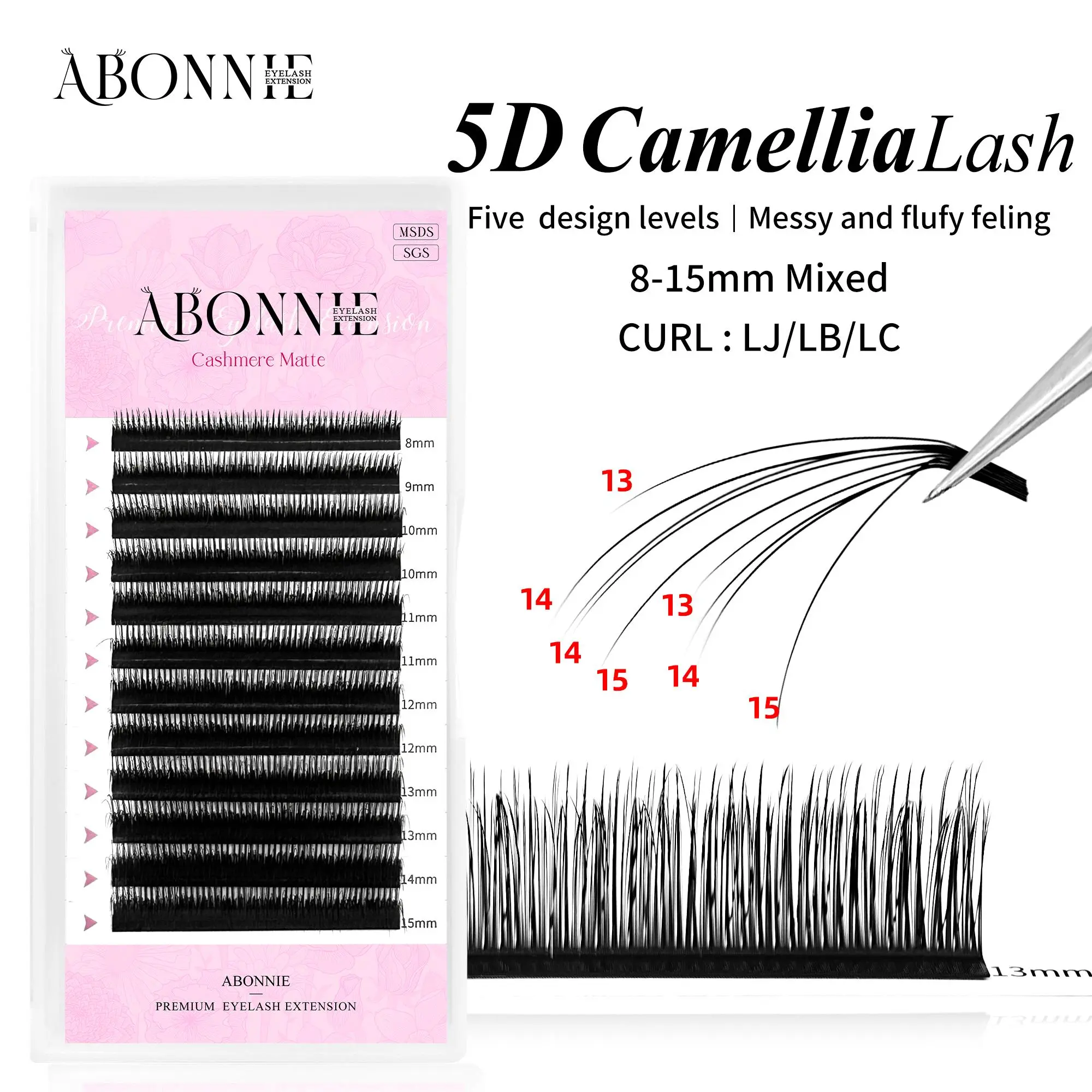 ABONNIE 5D Wild Eyelashes Double-layer Camellia Eyelash Extensions LB LC LJ Russian Volume Fans Fluffy Lashes Premade Fan Lash 2026 New
