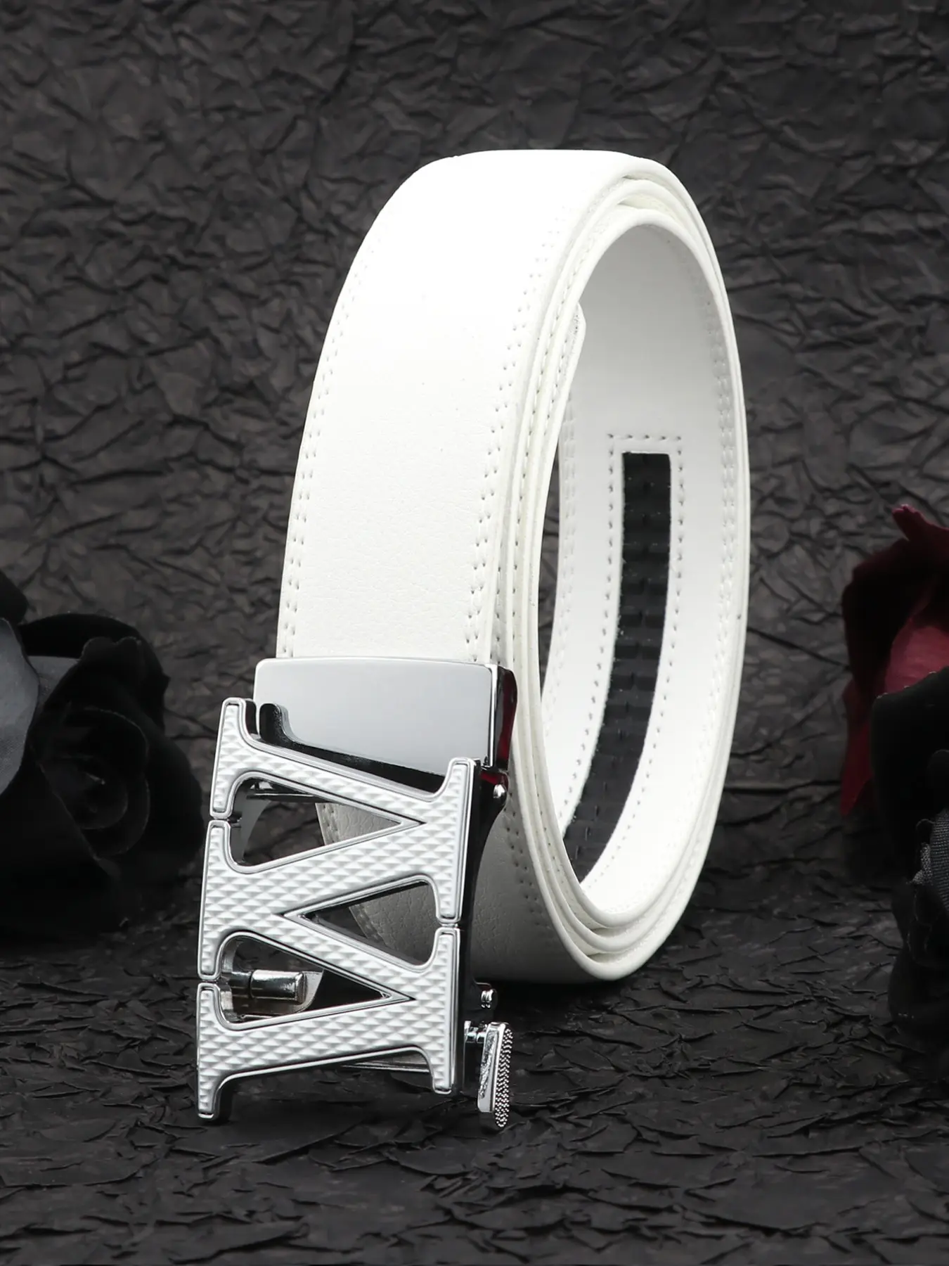 Men's Business Fashion Letter Print Automatic Buckle Belt, Letter Design Belt, Leather Adjustable Belts, Casual Alphabet Print Waistband for Jeans Trousers, Fashion Belt for Party, Trendy All-match & Exquisite Belt for Gift