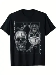 Gemini Witchcraft Constellation Art Skull T-Shirt, Cute, Men T-Shirt, home leisure, for adults, street casual look, Black Friday, durable cotton feel, Thanksgiving