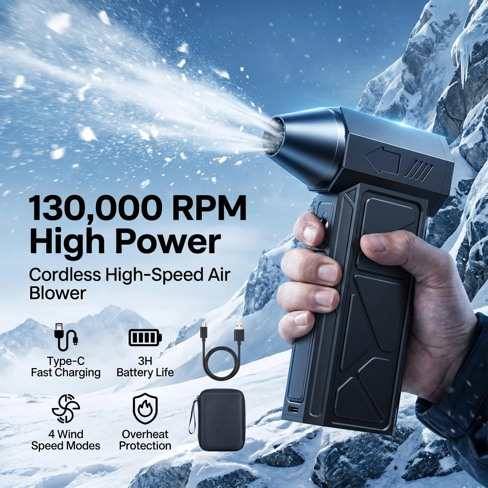 Portable Handheld Air Duster, Multi-Function Wireless Blower with High Speed Turbo Fan for Car & Keyboard Cleaning Tasks, Cordless