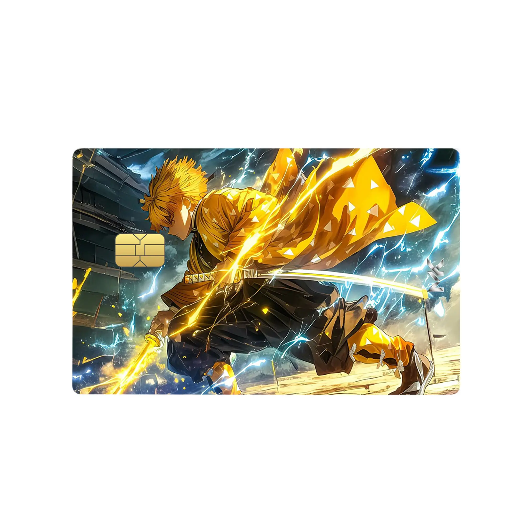 Demon Slayer Anime Credit Card Skin, Zenitsu Vinyl Debit Card Sticker, Waterproof Scratch-Resistant Decal for Cards