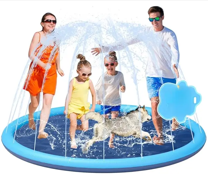 102" Non-Slip Splash Pad for Kids, Inflatable Portable Sprinkler Play Mat, Outdoor Backyard Dog Pool, Inflatable Portable Sprinklers