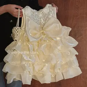 1pc small/medium Dogs & Cats Princess Dress - Multi-Layer Cake with 3 Bow & Sequins, Outfit, Maltese Dog & Costume