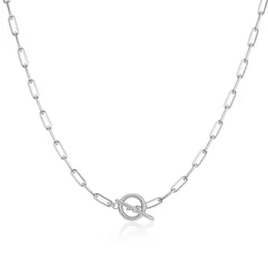 Hip Hop Stainless Steel OT Snap Back Pin Necklace Trend Cuban Chain Double Stacked Clavicle Chain Couple Necklace