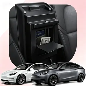 One-Tap Concealed Storage Box Compatible with Tesla Model Y (2020-2024) and Model 3 (2017-2023) [Not Compatible with Model Y Juniper 2025-2026 and Model 3 Highland 2024-2025] Hidden Organizer Center Console Insert Tray with Quick Access Door No Glue Neede