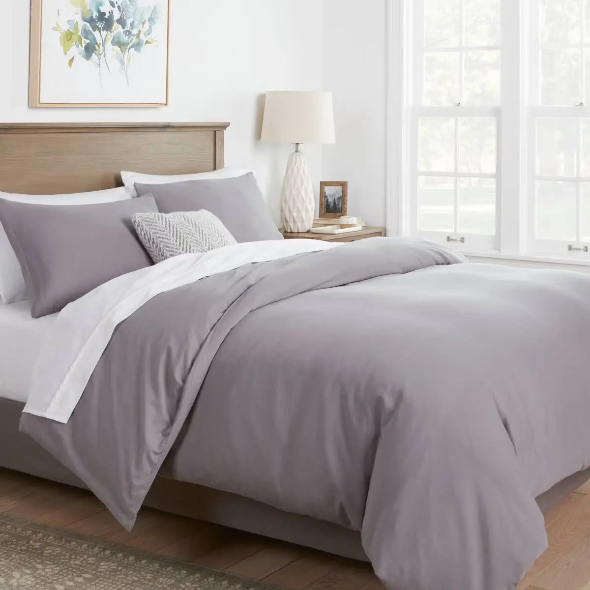 Threshold Washed Cotton Sateen Duvet Cover & Sham Set Full/Queen - Dark Gray