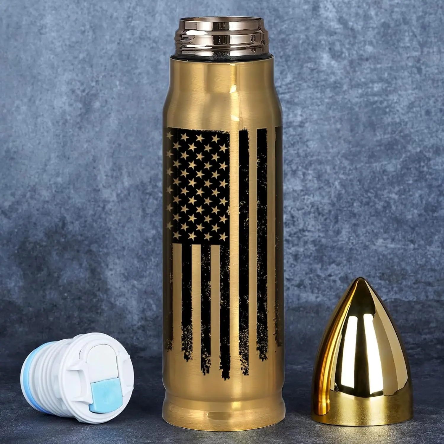 Black and Gold American Flag Stainless Steel Tumbler – 17oz Vacuum Insulated Tumbler – Patriotic Christmas, Birthday & Retirement Gifts for Veterans, Military, Police, Firefighters, USA Pride