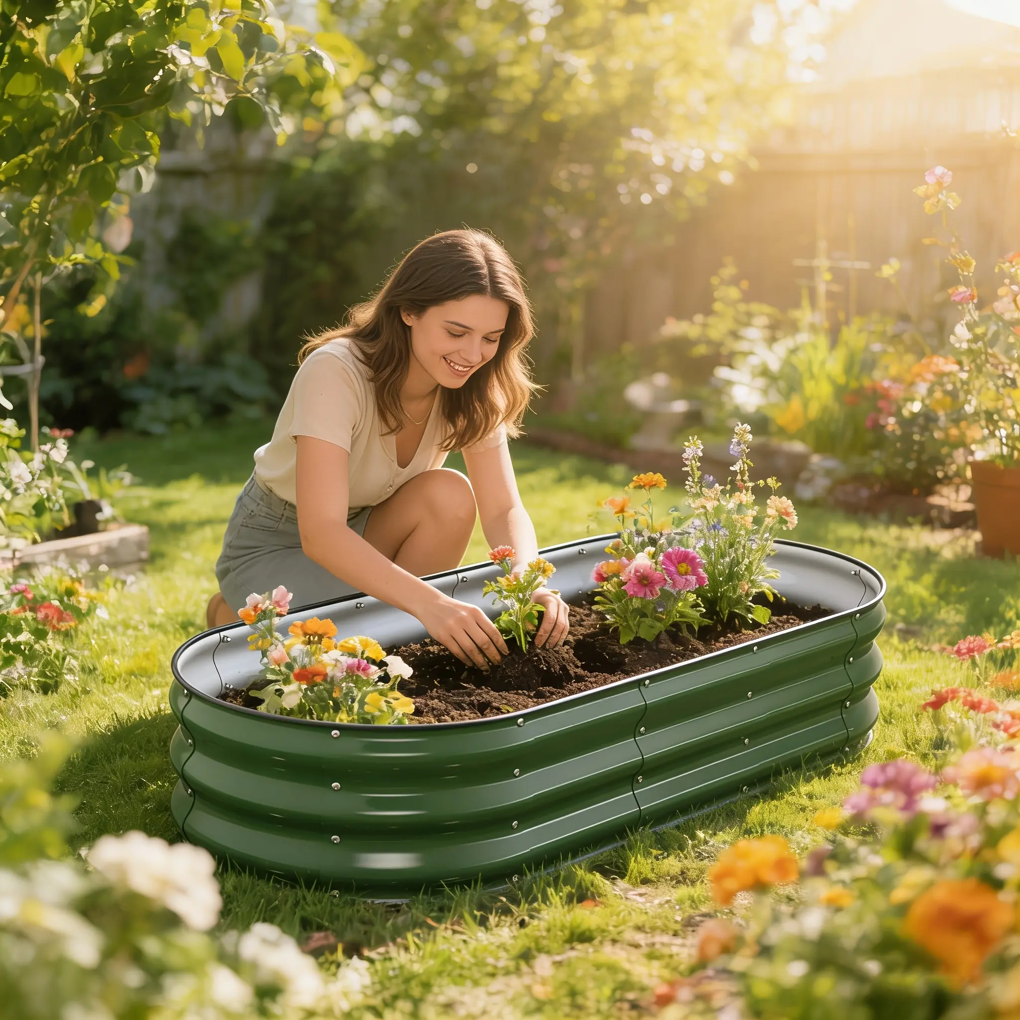 5 X 2 X 1 FT Moss Green Galvanized Steel Raised Garden Bed, Large Rustproof Outdoor Planter Box with Safety Rolled Edges, Planting Bed for Vegetables, Flowers & Fruits
