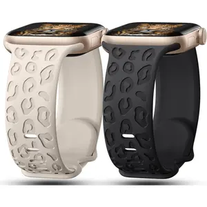 2Pack Leopard Engraved Bands Compatible with Apple Watch Band 41mm 40mm 38mm 49mm 46mm 45mm 44mm 42mm Women, Silicone Cheetah Sport Strap for iWatch Series SE 10 9 8 7 6 5 4 3 2 1,Ultra