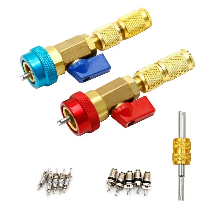 R134A High-Low Valve Core Quick Remover & Installer Tool Kit Set, Multiple Pieces AC Service Tool for R134A Refrigerant Systems