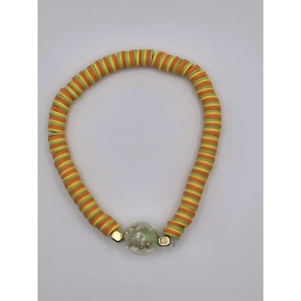 Clay Bead Bracelet 16cm - Unique Jewelry Piece with Colorful Beads and Gold Tone Clasps