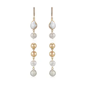 Ettika Duchess Pearl Dangle Earrings 18kt Gold Plated Brass 2.3" & 2.1" Elegant Design for Versatile Wear Sophisticated Timeless Jewelry