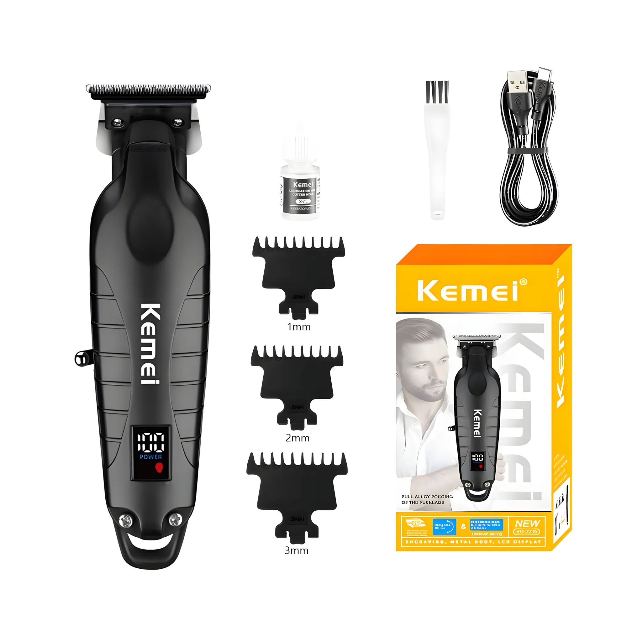 Keme Km-2293 Metal Body Digital Electric Hair Clipper, Professional Salon & Personal Use, Friday Sale, New Condition, Cordless Rechargeable Clippers, Cordless Barber Clipper, Cordless Hair Cutting