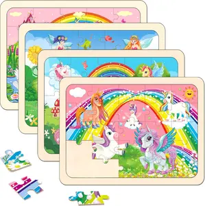 Puzzles for Kids Ages 4-6, 4 Pack Wooden Jigsaw Puzzles 24 Pieces The Castle Puzzle Preschool Educational Learning Toys Set for Boys and Girls