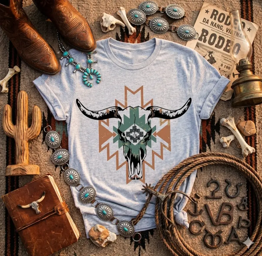 Boho Bull Skull Shirt, Women's Country Shirt, Wallen Sweatshirt, Cowboy Rodeo, Cowgirl Shirt, Bullhead Hoodie, Cowskull Merch Casual Comfort, western cowgirl stuff, western outfits women, punchy western wear