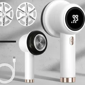 Professional Rechargeable Fabric Shaver – 2 Replaceable Stainless Steel 6-Leaf Blades (1 Free Extra Included), 3-Speed Settings, LED Display, 2600mAh Battery, Portable Lint Collector for Clothes, Sweaters & Furniture, Fuzz, Pills & Hairball Remover