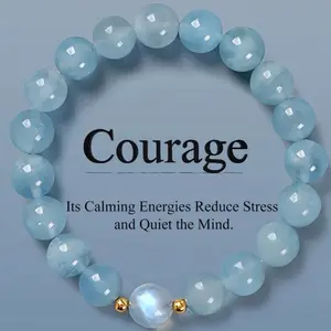 Aquamarine & White Crystal Bracelet - Good Luck, Calming ,Peace, Love, Healing Crystal Spiritual Protection Meditation Jewelry-Ideal Gifts