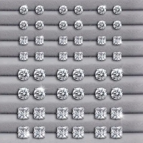 24 Pairs Exquisite Shiny Round Square Shaped Stud Earrings Sparkling Artificial Crystal Inlaid Earrings Set Party Wedding Engagement Anniversary Jewelry Set
