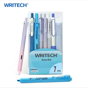 Writech Blue Gel Pens Journal Set with Highlighters, 4 Color Combinations, 0.5mm & 0.7mm Retractable Pens, 7ct