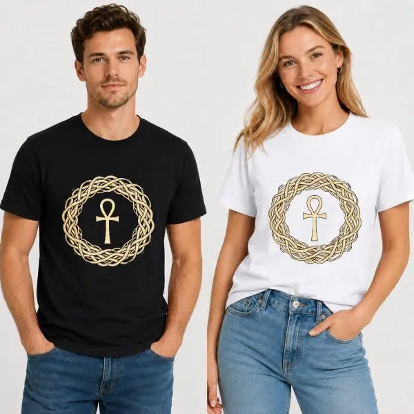 CARPESUN Women's Short-Sleeve Round Neck Graphic T-Shirt - Egyptian Style Ankh Print With Celtic Knot Design, Soft Cotton Blend, Unisex Casual Tops, Single Pack, Shortsleeve, Classic Cut