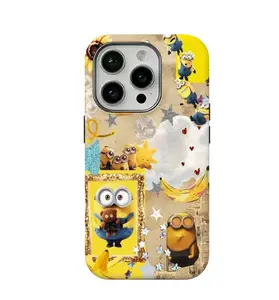 Cartoon anime Minion pattern double-layer film phone case, suitable for iPhone 12 13 14 15 16 17 Minion fans anti drop hard shell phone case