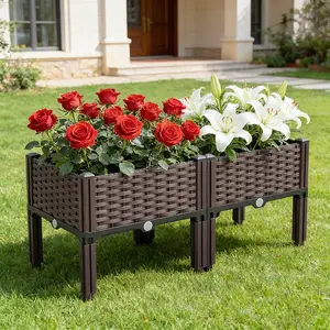 Raised Rectangular Vegetable Planter with Drainage System, Weather Resistant Garden Box for Balcony & Patio, Multi-Functional Plant Container for Fruits & Vegetables