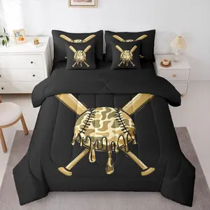 Baseball Bed in a Bag Baseball Ice Cream 7 Piece Bedding Set For Kids Ultra Sports Theme Comforter Set with Sheets,Pillowcases & Cushion Cover Army Green Black Room Decor Microfiber