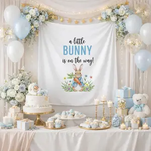 Easter Bunny Banner, A Little Bunny Is On The Way, Bunny Baby Shower Decor, Watercolor Rabbit Backdrop, Spring Party Wall Tapestry
