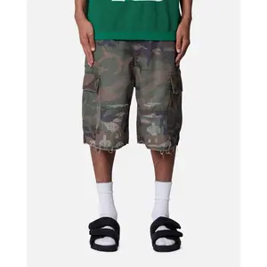 MNML Baggy Distressed Cargo Shorts Camo