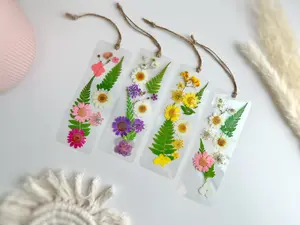Pressed Flower Bookmark with Name TT 6"x2" Ultra-thin Laminated Design Real Pressed Flowers Soft Pink Ivory White Deep Purple Warm Yellow Perfect Gift for Bookworms Book Club Friends Moms Teachers Coworkers Stocking Stuffers Christmas Gifts Minimalist A