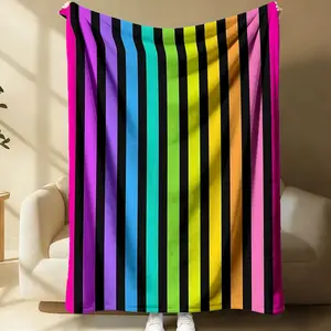 Bold Retro Striped Flannel Blanket, Vibrant Throw Blanket with Hot Pink and Bright Colors, Ideal for Home Decoration, Cozy Camping, and Office Warmth, Stylish and Fun Must-Have for Every Trendsetter!