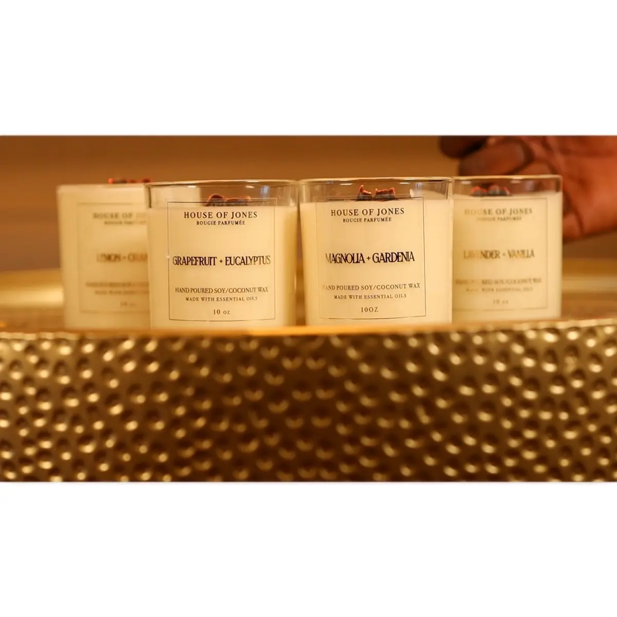 HOUSE OF JONES | 10 oz Aromatherapy Bougie Parfumee | Luxury Scented Candle Made Hand Poured with Essential Oils and Coconut/Soy Wax Blend | Wood Wick