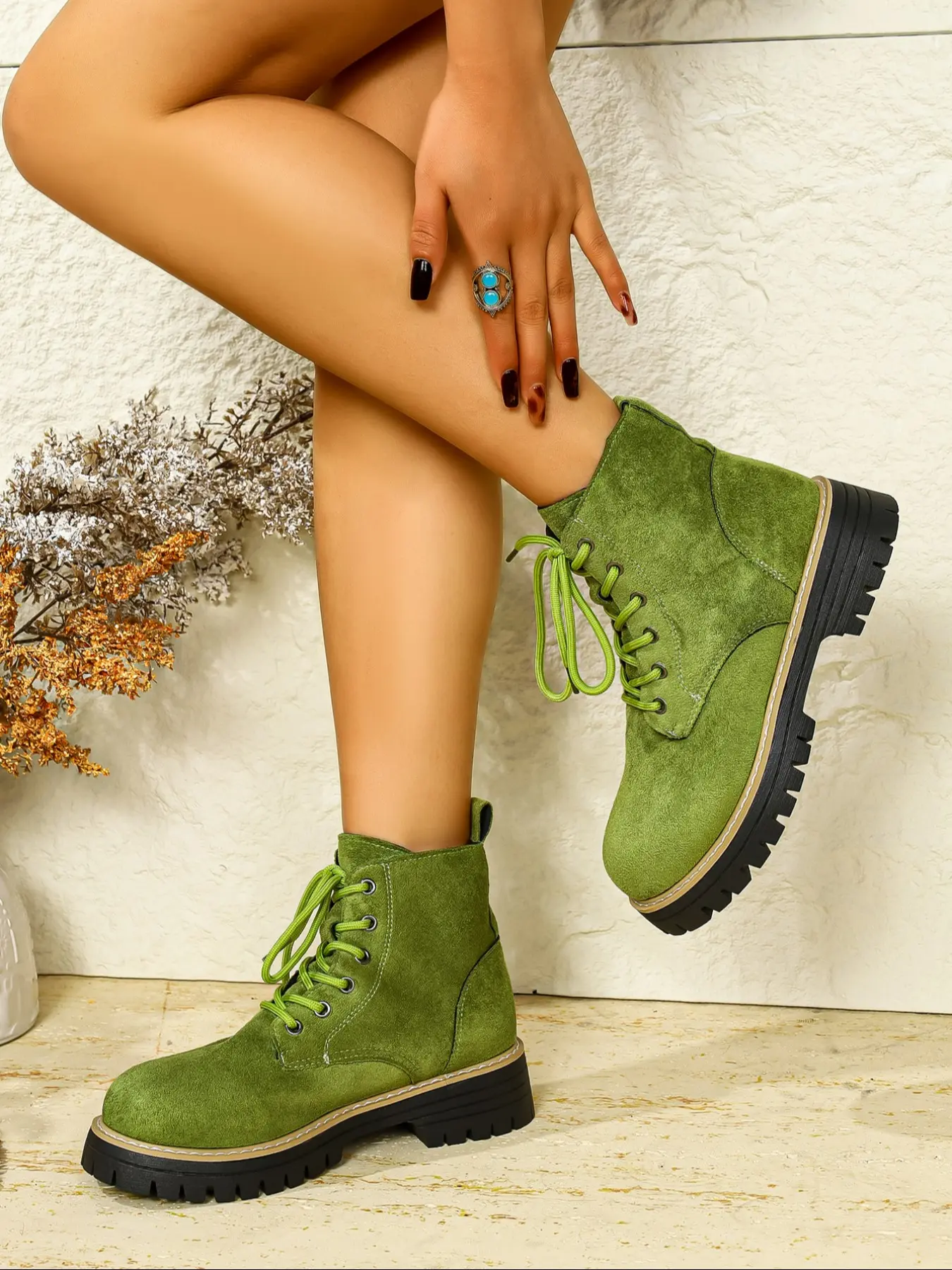 Women's Vintage Boots, Lace-Up Short Booties for Fall & Winter, Casual Ankle Boots, Casual Style Footwear for Women, Comfortable Daily Wear, Casual Warm Boots