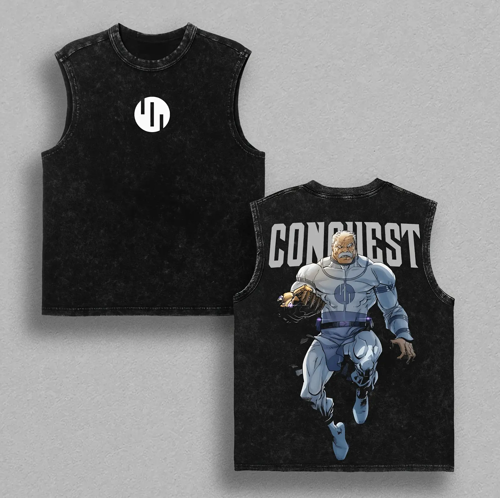 Menswear Conquest x Invincible Anime Double-Printed Personalized Retro Graphic Casual Vintage Washed Tee
