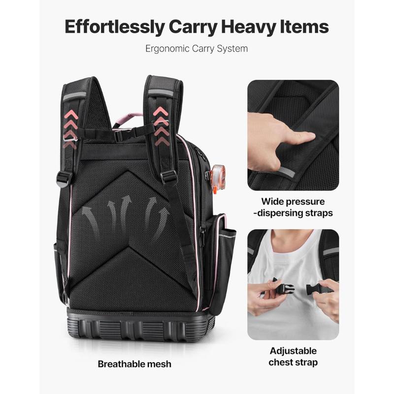 Tool Backpack, 56 Pockets, Heavy-duty Tools Storage Organizer Work Bags Backpack with Laptop Compartment & Molded Base, Electrician Jobsite Backpack for Electrician, Repairman, and HVAC Techs